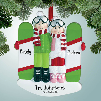 Christmas Ornament of Snowboarding Couple Christmas Ornament of Snowboarding Couple