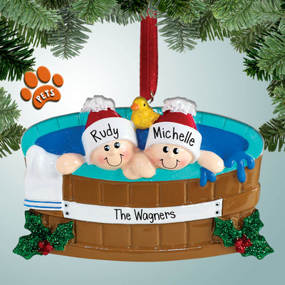 image of Hot Tub with Holly Couple ornament image of Hot Tub with Holly Couple ornament