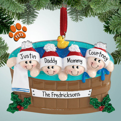 image of Hot Tub Family with Holly - 4 ornament image of Hot Tub Family with Holly - 4 ornament