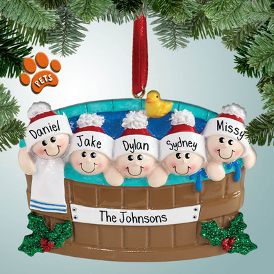 image of Hot Tub Family with Holly - 5 ornament image of Hot Tub Family with Holly - 5 ornament