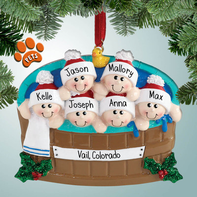 image of Hot Tub Family with Holly - 6 ornament image of Hot Tub Family with Holly - 6 ornament