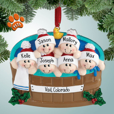 Personalized Hot Tub Family with Holly - 6 Christmas Ornament