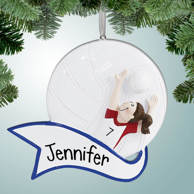 Christmas Ornament of Volleyball Girl with Banner - Brown Christmas Ornament of Volleyball Girl with Banner - Brown