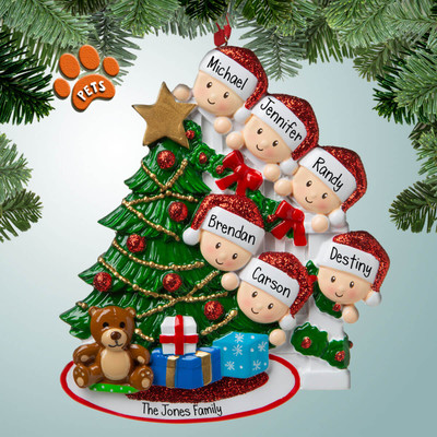 image of Peeking Around Tree Family - 6 ornament image of Peeking Around Tree Family - 6 ornament