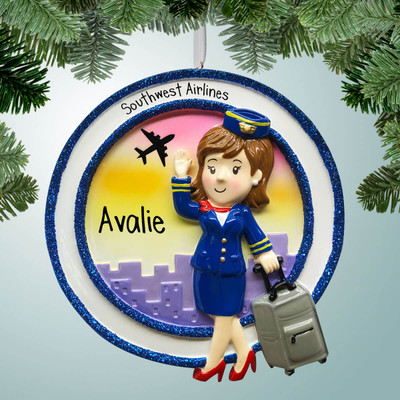 Christmas Ornament of Waving Flight Attendant or Pilot - Female