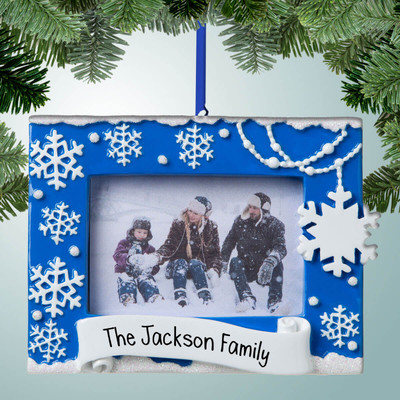 Christmas Ornament of Blue Picture Frame with Snowflakes Christmas Ornament of Blue Picture Frame with Snowflakes