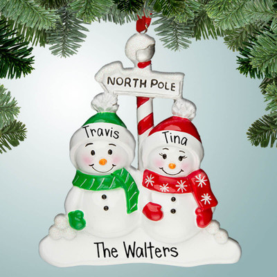 Christmas Ornament of North Pole Snowman Couple Christmas Ornament of North Pole Snowman Couple