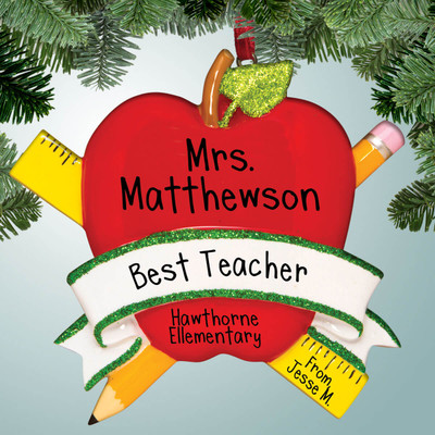 Christmas Ornament of Teacher Apple with Ruler and Pencil Christmas Ornament of Teacher Apple with Ruler and Pencil