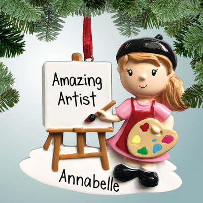 Personalized Artist Girl with Easel Christmas Ornament