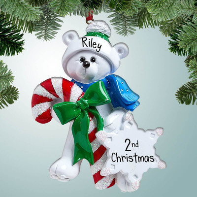 Christmas Ornament of Polar Bear with Large Candy Cane Christmas Ornament of Polar Bear with Large Candy Cane