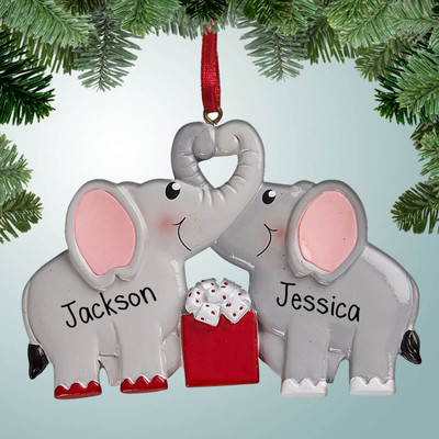 image of Elephant Couple Holding Trunks ornament