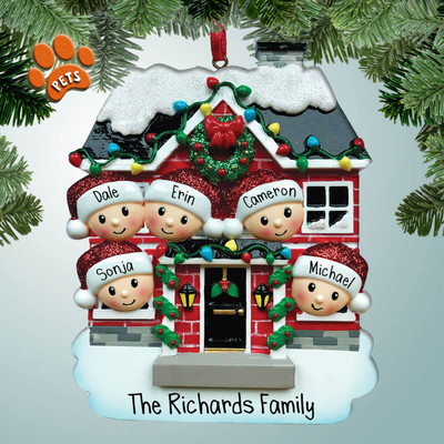 Personalized Brick House Family - 5 Christmas Ornament