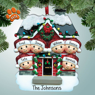 image of red brick house family in winter setting ornament - 6 image of red brick house family in winter setting ornament - 6