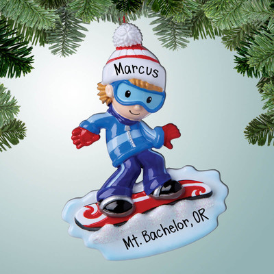 Personalized Snowboard Boy with Red Board Christmas Ornament Personalized Snowboard Boy with Red Board Christmas Ornament