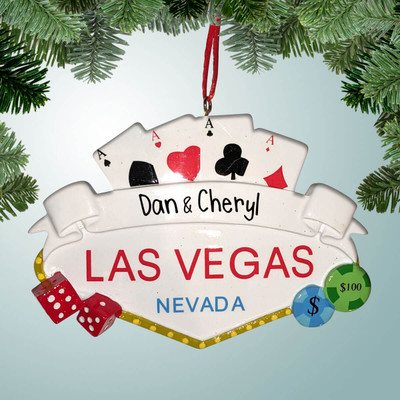  Personalized Las Vegas Nevada Famous Vintage Sign with Gambling  Dice Playing Cards and Stacked Chips Glittered Hanging Christmas Ornament  with Custom Name : Home & Kitchen