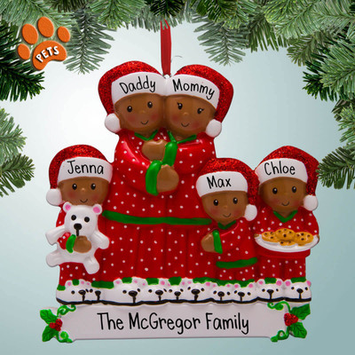 Personalized Christmas Family in Red Pajamas African American - 5 Christmas Ornament Personalized Christmas Family in Red Pajamas African American - 5 Christmas Ornament