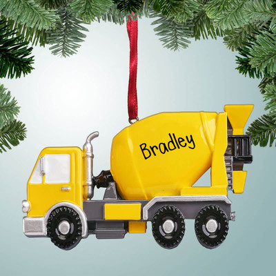 Christmas Ornament of Yellow Cement Truck Christmas Ornament of Yellow Cement Truck