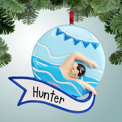 Christmas Ornament of Swimming with Banner Boy Christmas Ornament of Swimming with Banner Boy