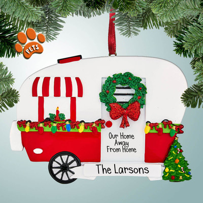 image of Camping Trailer with Large Wreath Personalized Christmas Ornament image of Camping Trailer with Large Wreath Personalized Christmas Ornament