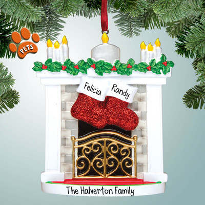 image of Fireplace with Red Socks and Candles - 2 Personalized Christmas Ornament image of Fireplace with Red Socks and Candles - 2 Personalized Christmas Ornament