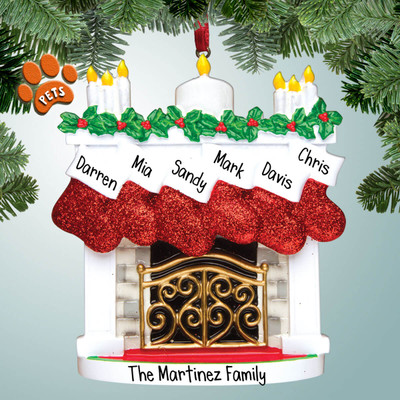 image of Fireplace with Red Socks and Candles - 6 Personalized Christmas Ornament image of Fireplace with Red Socks and Candles - 6 Personalized Christmas Ornament