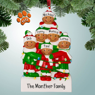 image of Tangled Lights Family African American - 6 Personalized Christmas Ornament image of Tangled Lights Family African American - 6 Personalized Christmas Ornament