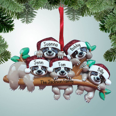 image of Sloth Family - 5 Personalized Christmas Ornament image of Sloth Family - 5 Personalized Christmas Ornament