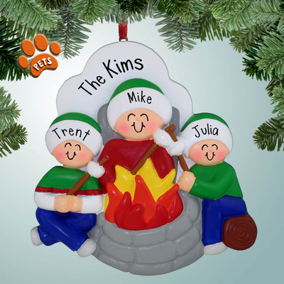 Personalized Fire Pit Family - 3 Christmas Ornament