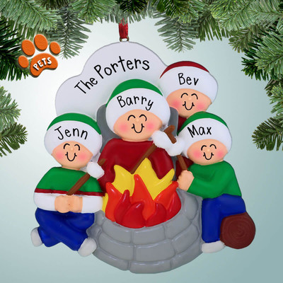 Personalized Fire Pit Family - 4 Christmas Ornament