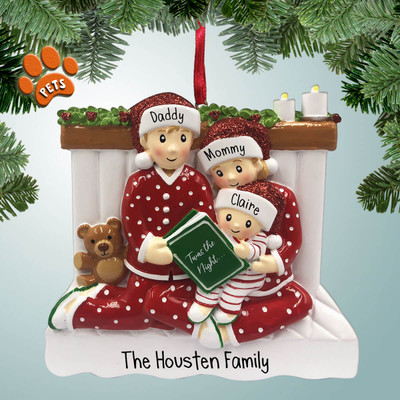 image of Christmas Eve Book Family - 3 Personalized Christmas Ornament image of Christmas Eve Book Family - 3 Personalized Christmas Ornament