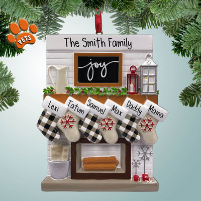 image of Joy Fireplace Family - 6 Personalized Christmas Ornament image of Joy Fireplace Family - 6 Personalized Christmas Ornament