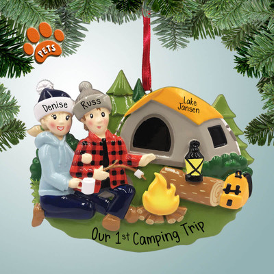 image of Camping Scene Couple Personalized Christmas Ornament image of Camping Scene Couple Personalized Christmas Ornament