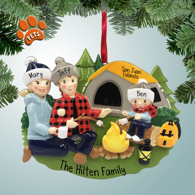 image of Camping Scene Family - 3 Personalized Christmas Ornament image of Camping Scene Family - 3 Personalized Christmas Ornament