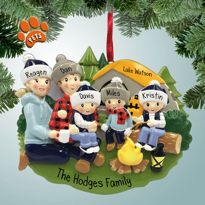 image of Camping Scene Family - 5 Personalized Christmas Ornament image of Camping Scene Family - 5 Personalized Christmas Ornament