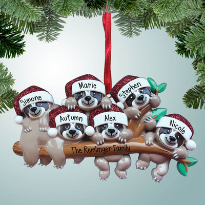 image of Sloth Family - 6 Personalized Christmas Ornament image of Sloth Family - 6 Personalized Christmas Ornament