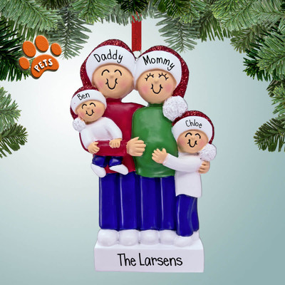 Personalized Expecting Family with Santa Hats - 4 Christmas Ornament Personalized Expecting Family with Santa Hats - 4 Christmas Ornament