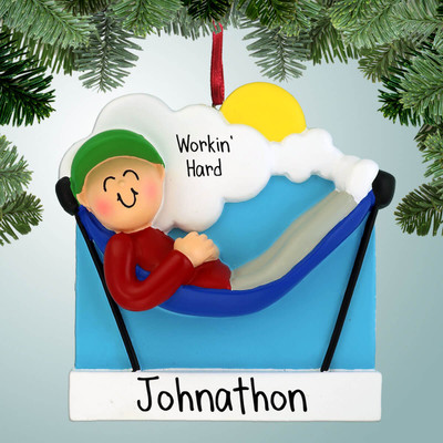 image of Male in Hammock Personalized Christmas Ornament image of Male in Hammock Personalized Christmas Ornament