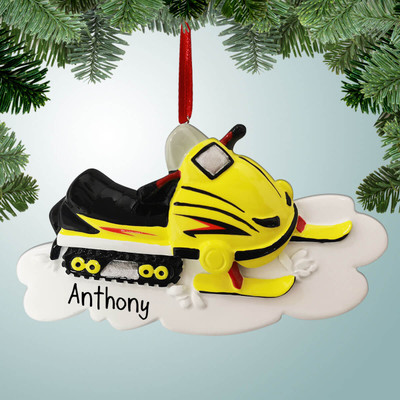 Christmas Ornament of Yellow Snowmobile Christmas Ornament of Yellow Snowmobile