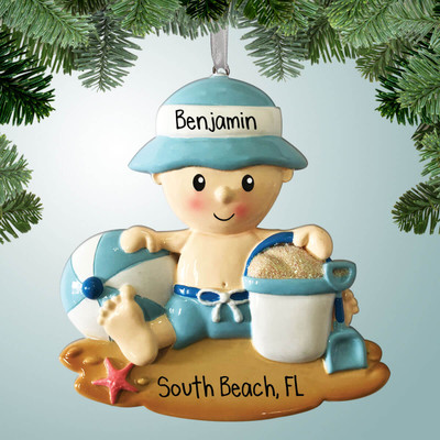 Christmas Ornament of Beach Boy with Bucket of Sand Christmas Ornament of Beach Boy with Bucket of Sand