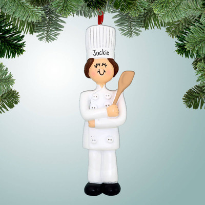 Christmas Ornament of Gourmet Chef - Female Brown Hair Christmas Ornament of Gourmet Chef - Female Brown Hair