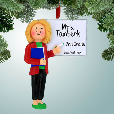 Christmas Ornament of Teacher with White Board - Blonde Hair Christmas Ornament of Teacher with White Board - Blonde Hair