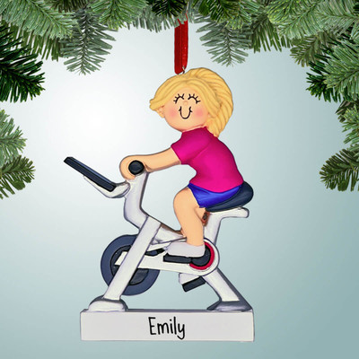 Christmas Ornament of Stationary Peloton Bike - Female Blonde