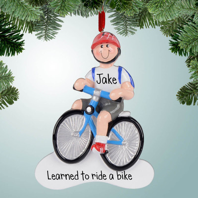Personalized Boy on Blue Bike Christmas Ornament Personalized Boy on Blue Bike Christmas Ornament
