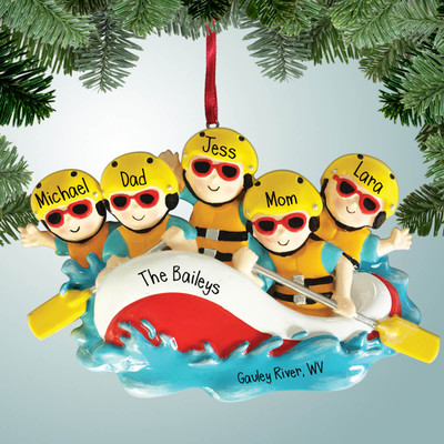 Personalized Rafting Family - 5 Christmas Ornament Personalized Rafting Family - 5 Christmas Ornament