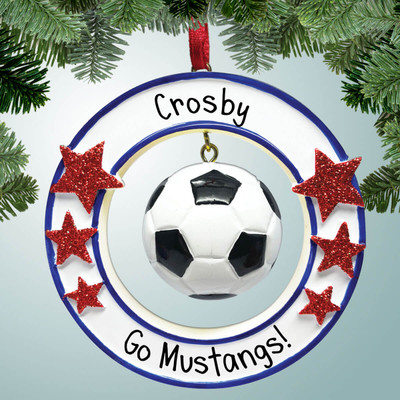 Christmas Ornament of Hanging Soccer with Stars