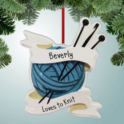 Personalized Knitting with Banner Christmas Ornament Personalized Knitting with Banner Christmas Ornament