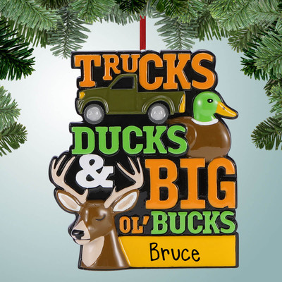 Christmas Ornament of Hunting Ducks and Bucks with Trucks Christmas Ornament of Hunting Ducks and Bucks with Trucks