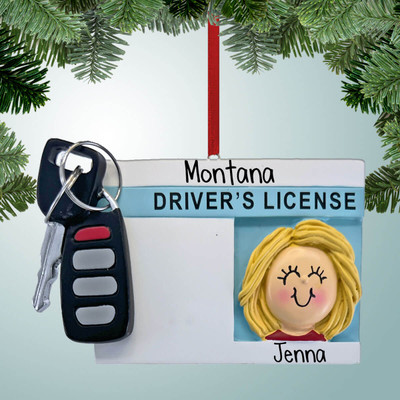 Christmas Ornament of License with Key Fob - Female Blonde Christmas Ornament of License with Key Fob - Female Blonde