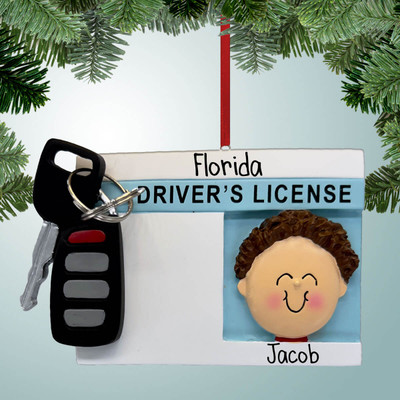 Christmas Ornament of License with Key Fob - Male Brown Christmas Ornament of License with Key Fob - Male Brown