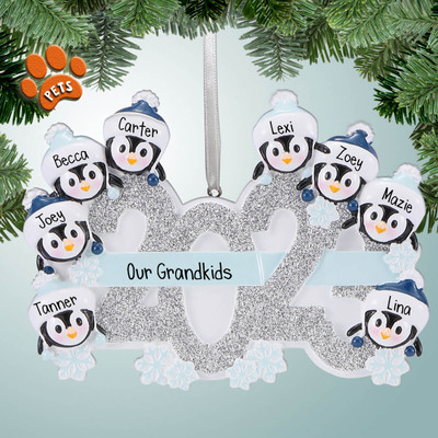 Personalized 2023 Penguin Family - 8 Christmas Ornament Personalized 2023 Penguin Family - 8 Christmas Ornament